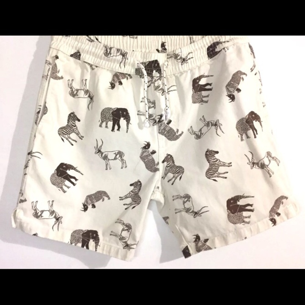 Mens Animal Print Shorts Off White Size Large